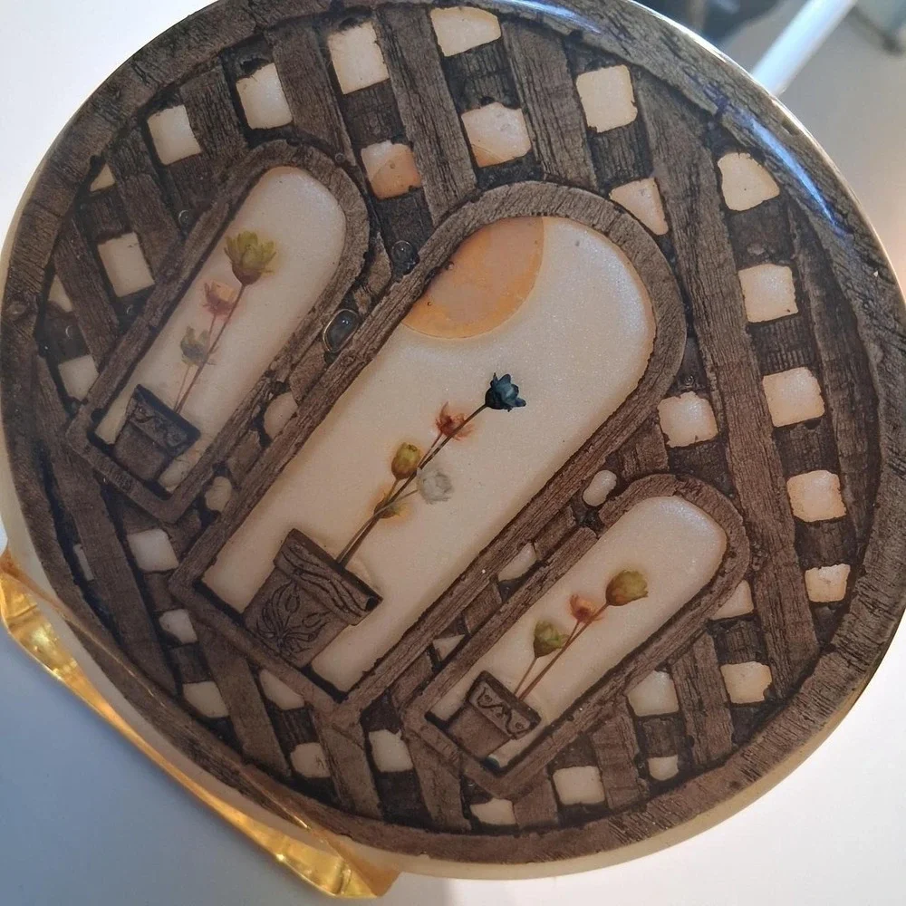 Vintage Resin Napkin Holder Dried Pressed Flowers 70s cottegecore